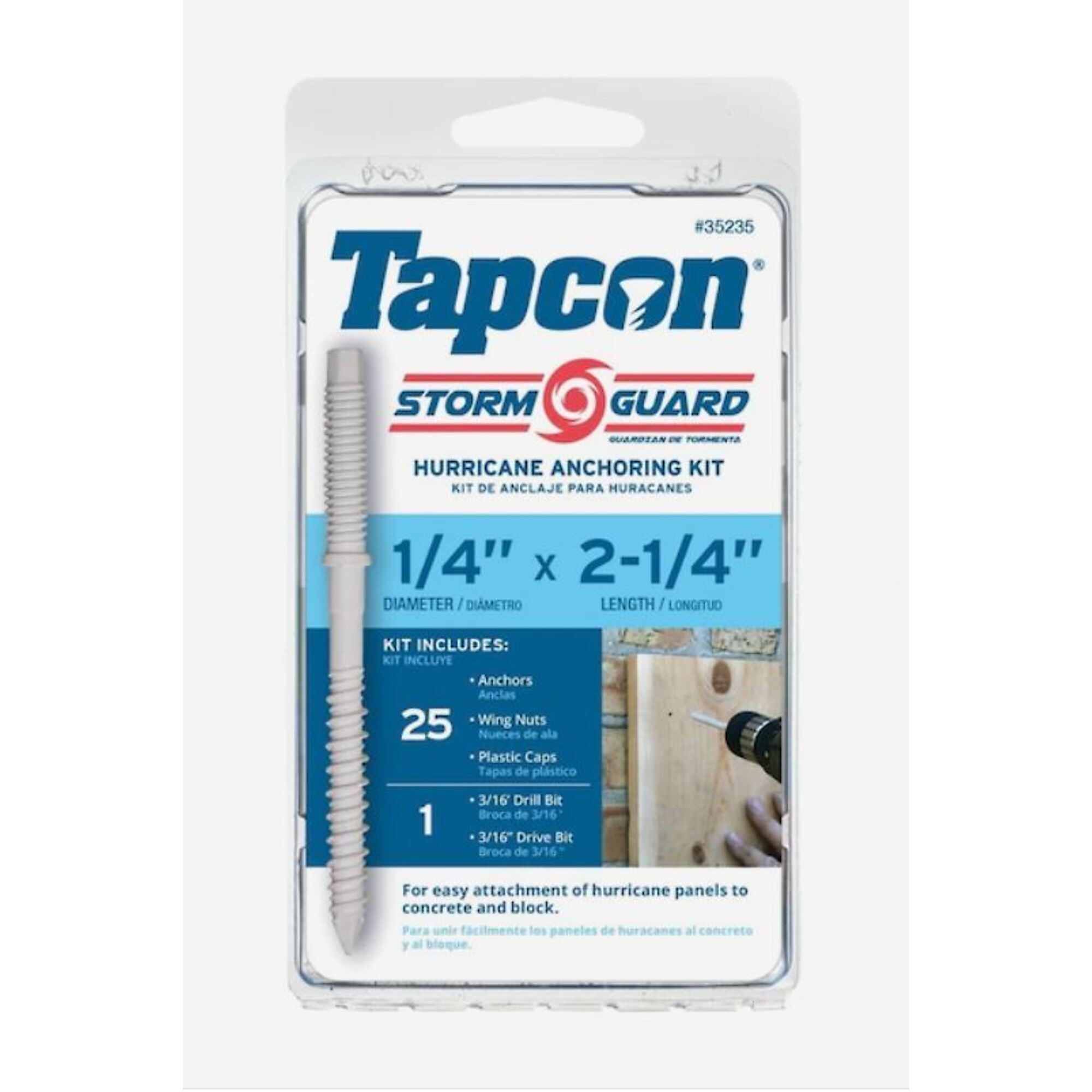 Tapcon, 1/4in.2-1/4in. Concrete Anchoring Kit 25CT, Model# 35235